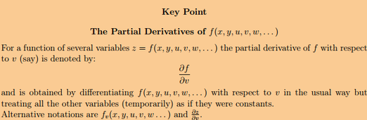 Key point: the partial derivatives of a function of several variables